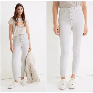 Madewell 10” High Rise Skinny Crops Cropped Denim Jeans White Button Fly Crops